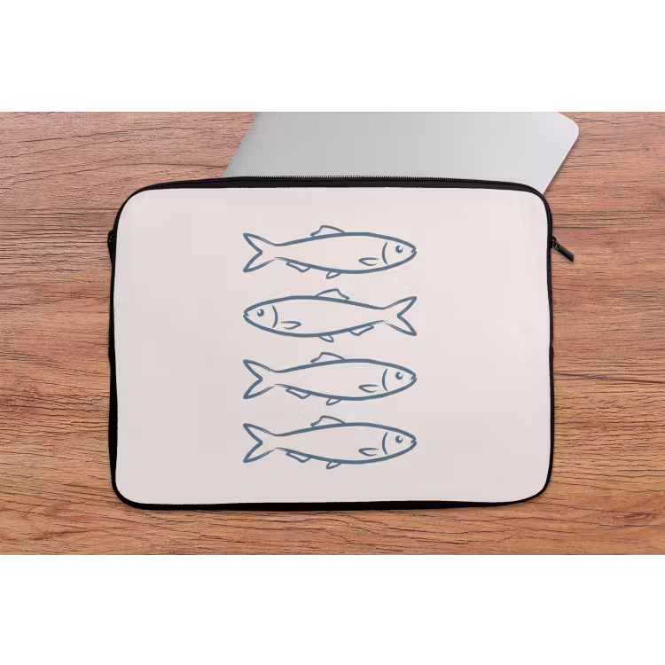 Vis - Vier - Dieren - Abstract - Blauw laptophoes neopreen klein -tafel