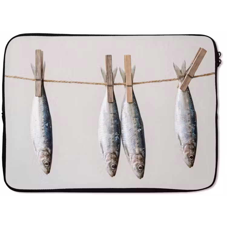 Laptop Sleeve - Fish - Hanging - Food - Vis - Hangend - Eten laptophoes neopreen klein