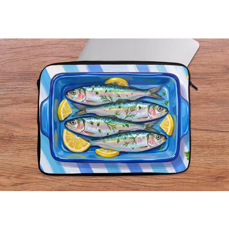 Vis - Citroen - Kruiden - Eten - Blauw laptophoes neopreen klein -tafel