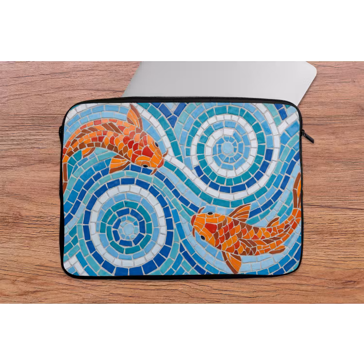 Vis - Mozaïek - Water - Decoratief - Blauw laptophoes neopreen klein -tafel