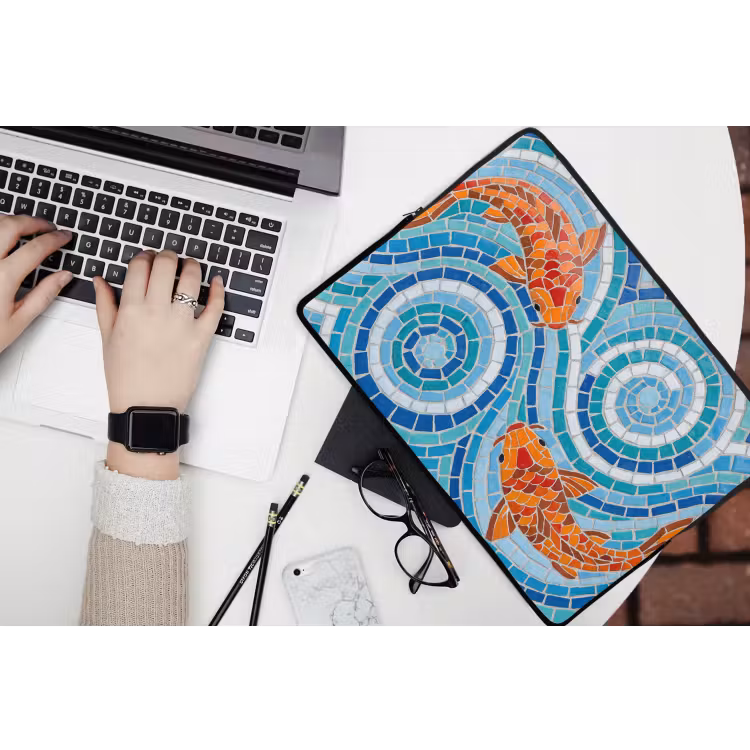 Vis - Mozaïek - Water - Decoratief - Blauw laptophoes neopreen klein -bureau