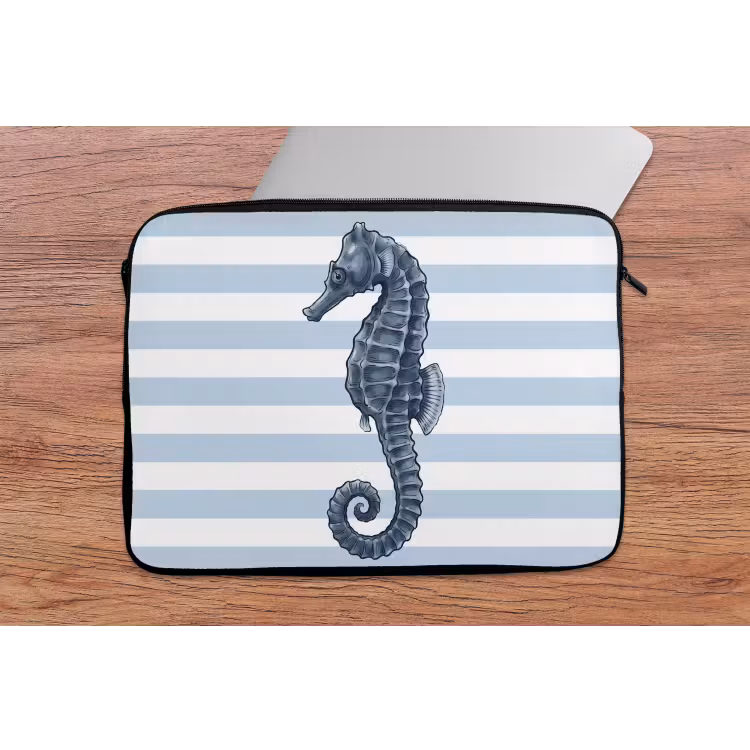 Vis - Oceaan - Illustratie - Blauw - Strepen laptophoes neopreen klein -tafel
