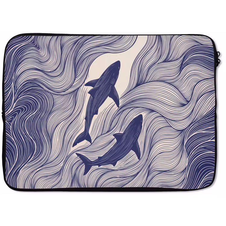 Vis - Oceaan - Lijntekening - Blauw - Dieren laptophoes neopreen klein -zkaufland3dotto