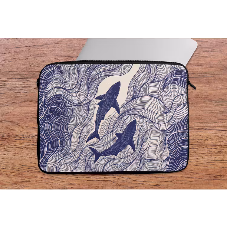 Vis - Oceaan - Lijntekening - Blauw - Dieren laptophoes neopreen klein -tafel