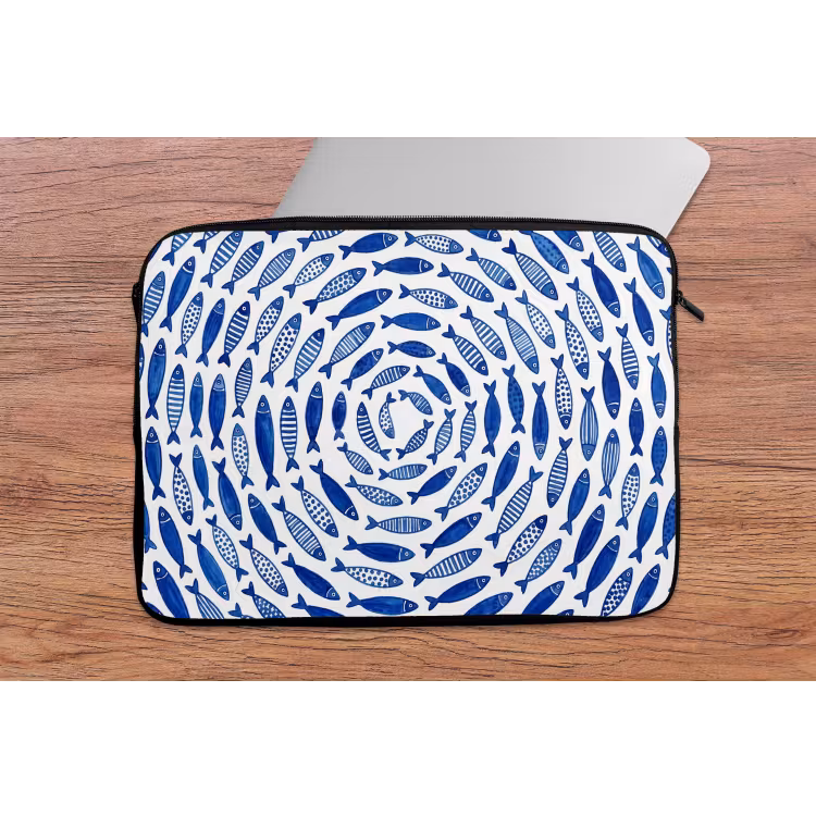 Vis - Patroon - Onderwater - Abstract - Blauw laptophoes neopreen klein -tafel