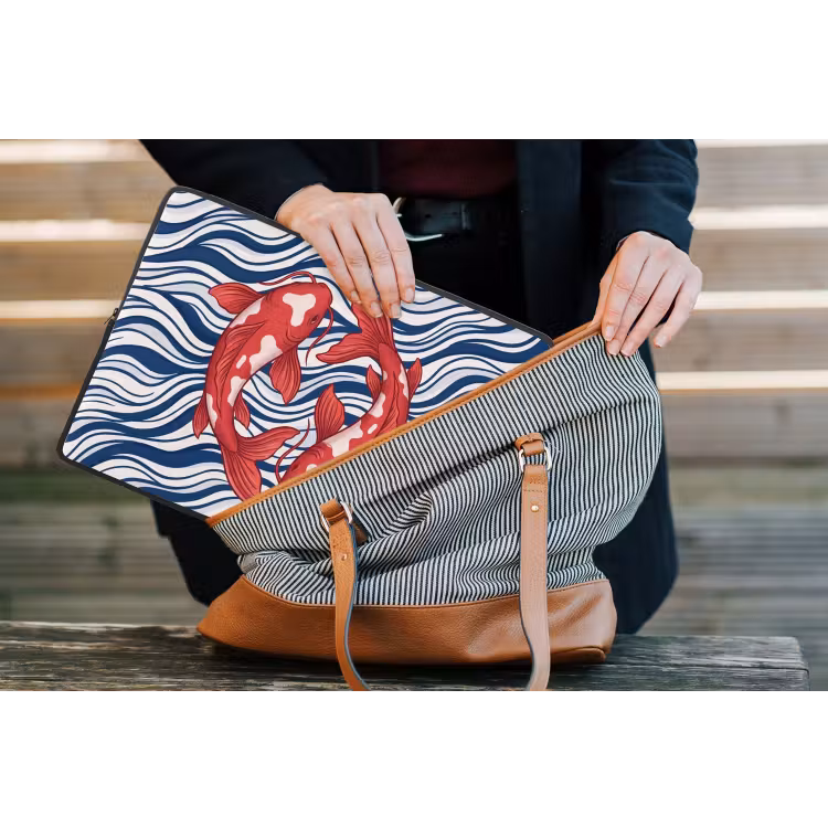 Vis - Water - Natuur - Illustratie - Rood laptophoes neopreen klein -tas