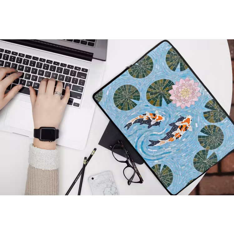 Vis - Water - Natuur - Mozaïek - Blauw laptophoes neopreen klein -bureau
