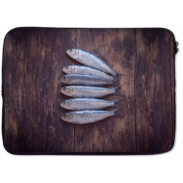 Laptop Sleeve - Fish - Wood - Food - Vis - Hout - Eten laptophoes neopreen klein