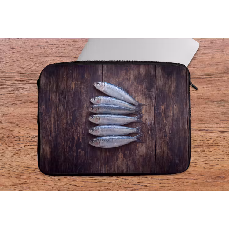 Laptop Sleeve - Fish - Wood - Food - Vis - Hout - Eten laptophoes neopreen klein