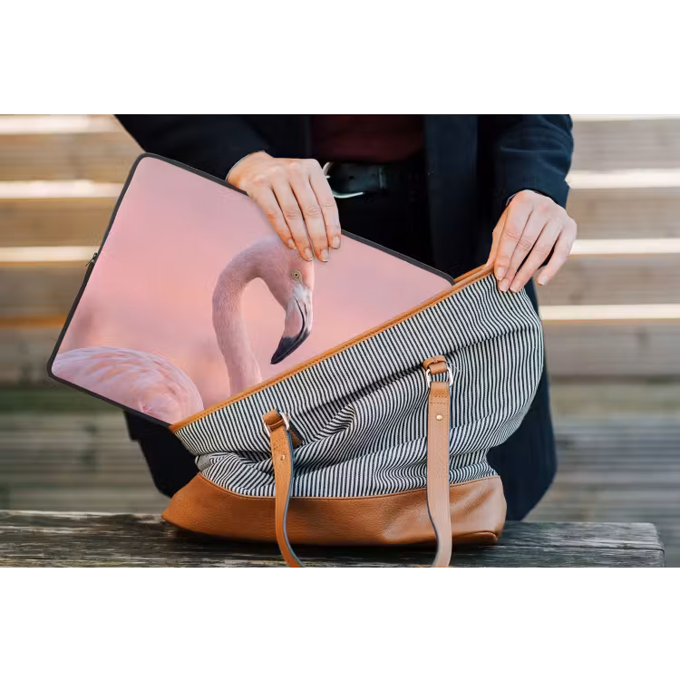 Flamingo - Portret - Roze laptophoes neopreen klein -tas