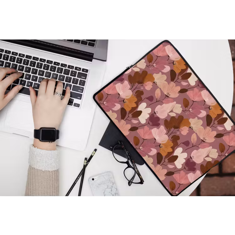 Bloem - Patroon - Roze laptophoes neopreen klein 279 -bureau