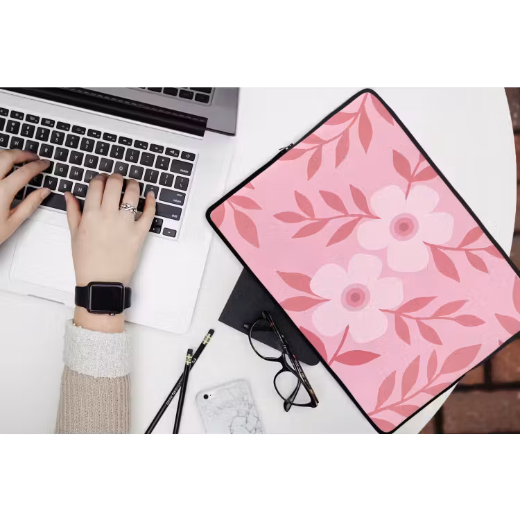Bloemen - Abstract - Modern - Roze - Natuur laptophoes neopreen klein -bureau