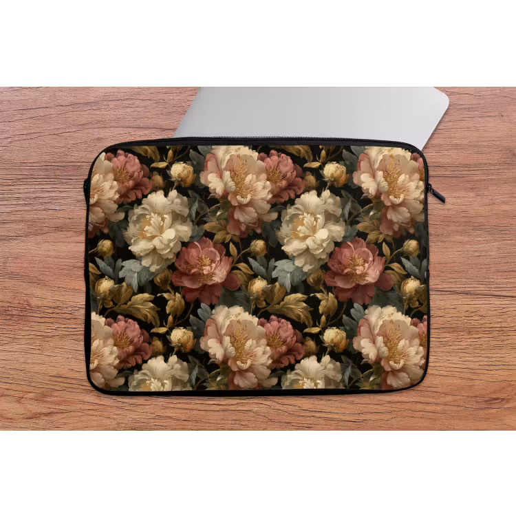 Bloemen - Barok - Patroon - Roze - Crème laptophoes neopreen klein 279 -tafel