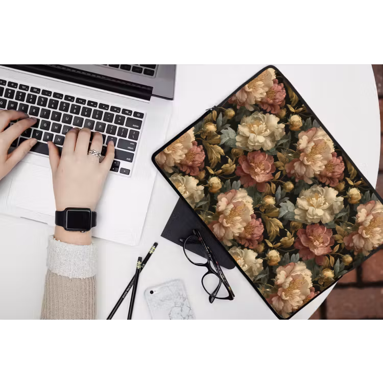 Bloemen - Barok - Patroon - Roze - Crème laptophoes neopreen klein 279 -bureau
