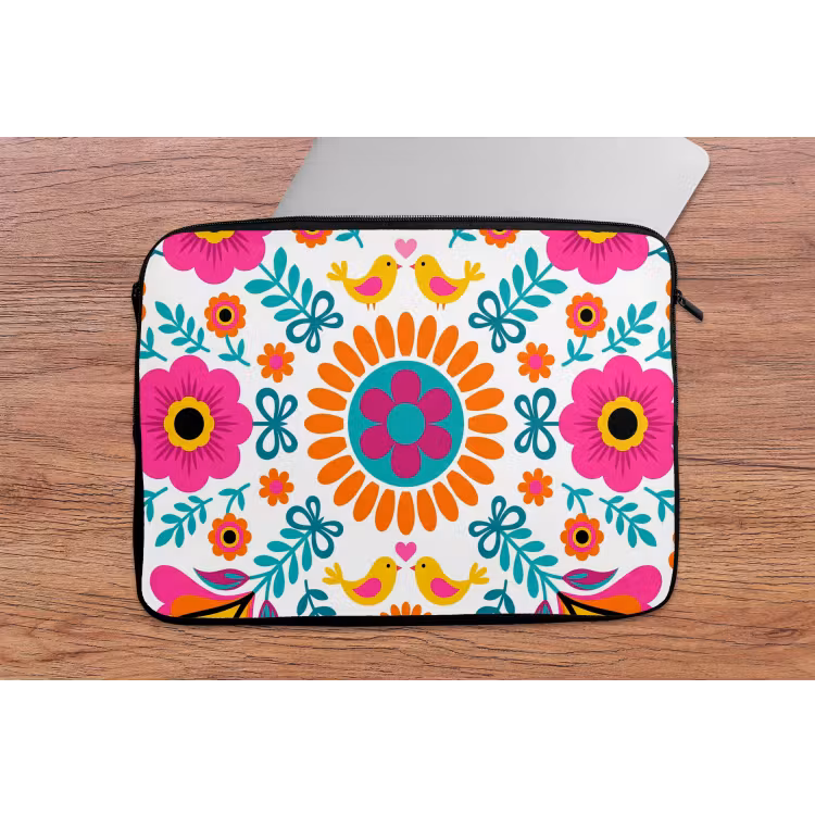 Bloemen - Vogel - Patroon - Kleurrijk - Modern laptophoes neopreen klein -tafel
