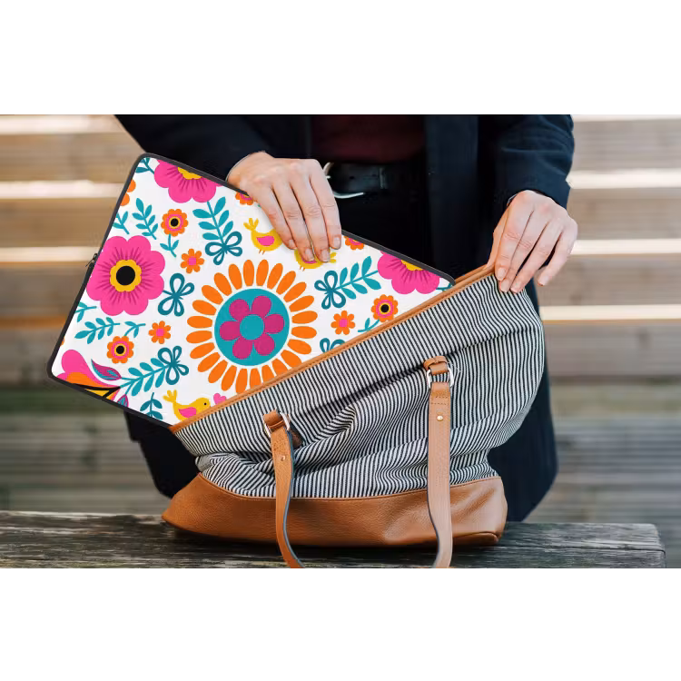 Bloemen - Vogel - Patroon - Kleurrijk - Modern laptophoes neopreen klein -tas