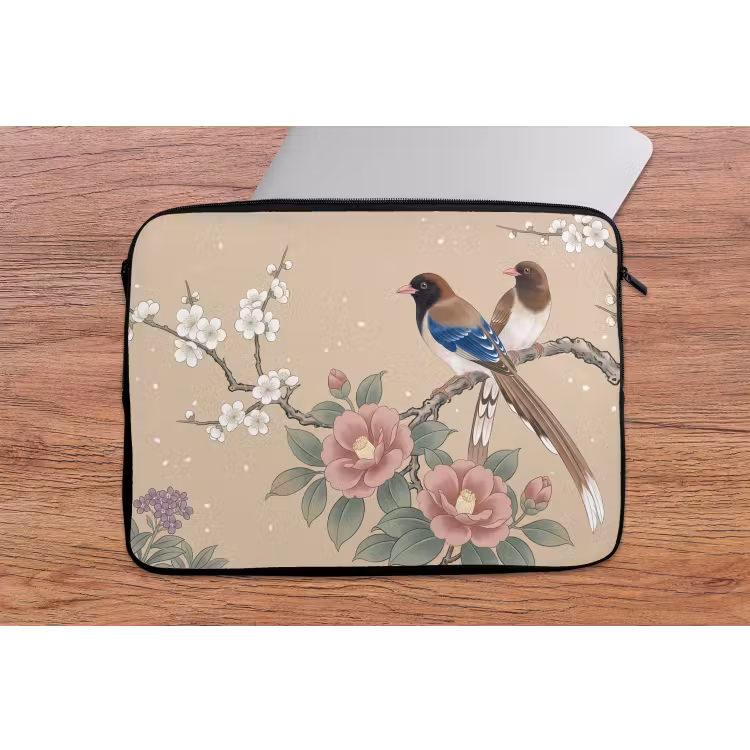 Bloemen - Vogels - Bloemen laptophoes neopreen klein -tafel