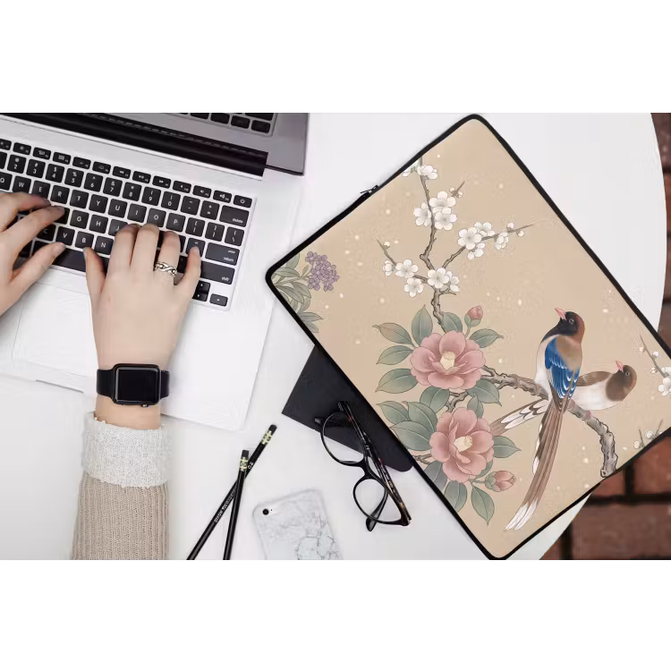 Bloemen - Vogels - Bloemen laptophoes neopreen klein -bureau