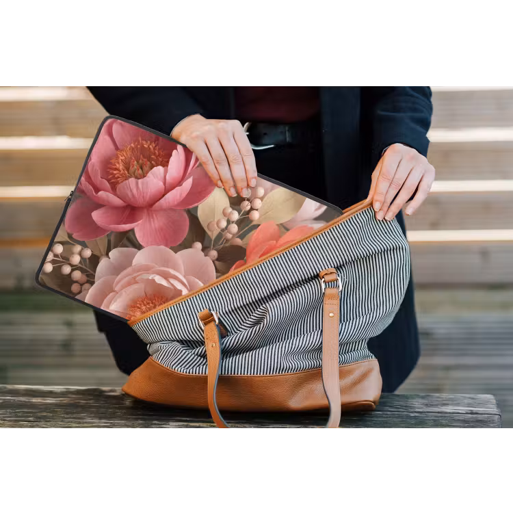 Bloemen - Bloesem - Zacht - Koraal - Decoratie laptophoes neopreen klein -tas
