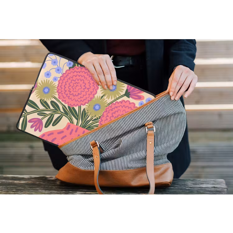 Bloemen - Boeket - Natuur - Abstract - Roze laptophoes neopreen klein -tas