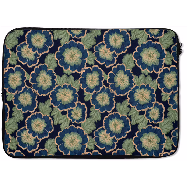 Bloemen - Borduurwerk - Patroon - Blauw - Groen laptophoes neopreen klein 279 -zkaufland3dotto