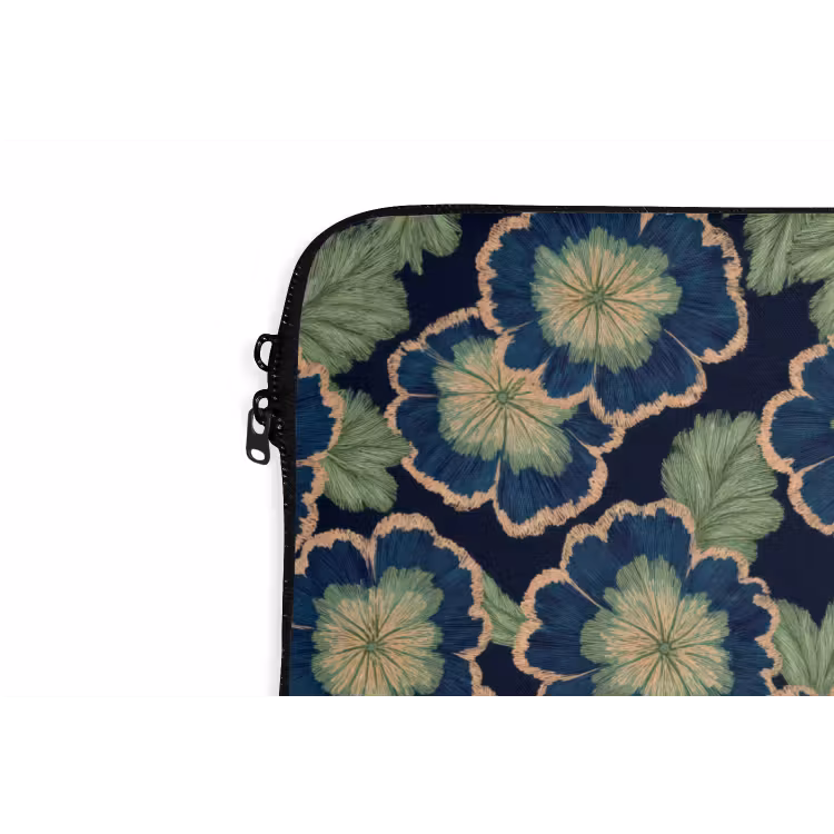 Bloemen - Borduurwerk - Patroon - Blauw - Groen laptophoes neopreen klein 279 -detail