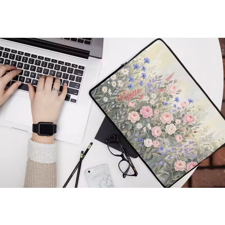 Bloemen - Tuin - Natuur - Kleurrijk laptophoes neopreen klein -bureau
