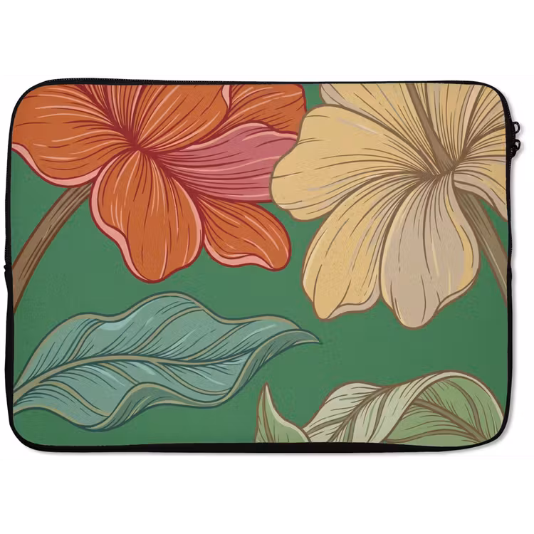 Laptop Sleeve - Flowers - Greenery - Illustration - Bloemen - Groen - Illustratie laptophoes neopreen klein