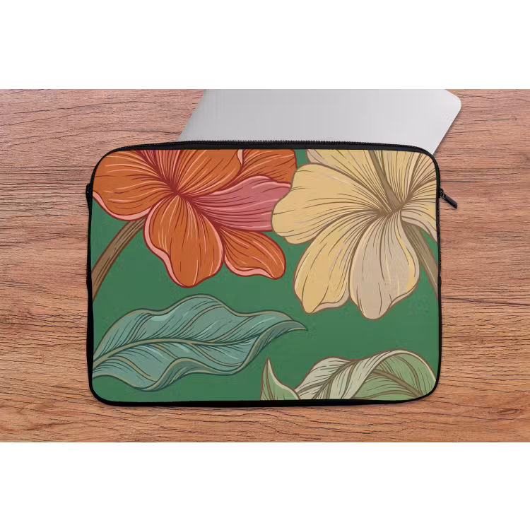 Laptop Sleeve - Flowers - Greenery - Illustration - Bloemen - Groen - Illustratie laptophoes neopreen klein
