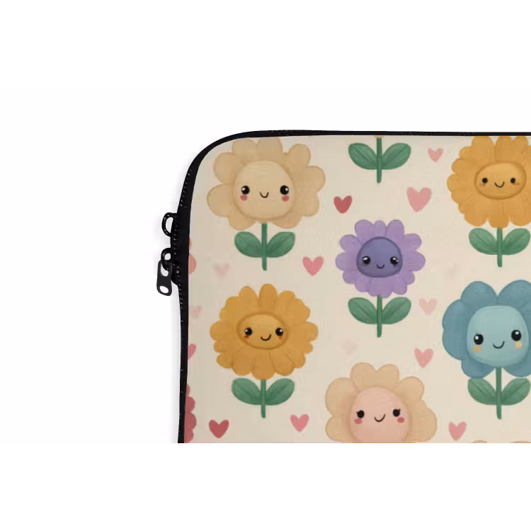 Bloemen - Hartjes - Kleurrijk laptophoes neopreen klein 279 -detail