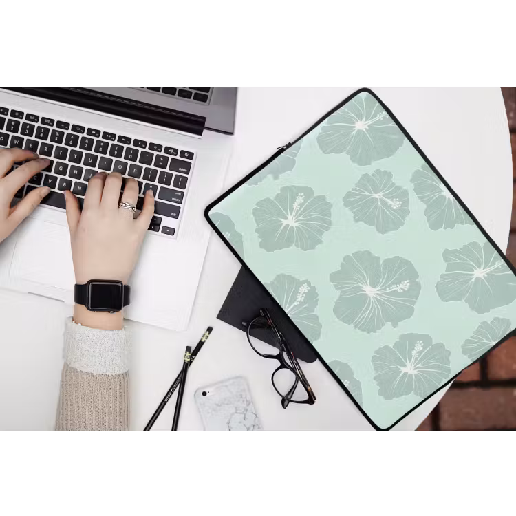 Bloemen - Hibiscus - Mint laptophoes neopreen klein 279 -bureau