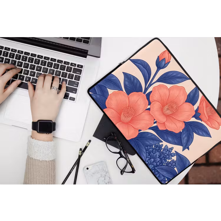 Laptop Sleeve - Flowers - Leaves - Botanical - Bloemen - Bladeren - Botanisch laptophoes neopreen klein
