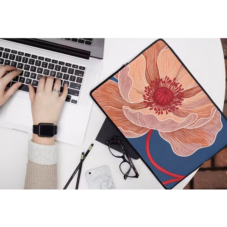 Laptop Sleeve - Flowers - Modern - Abstract - Bloemen - Modern - Abstract laptophoes neopreen klein