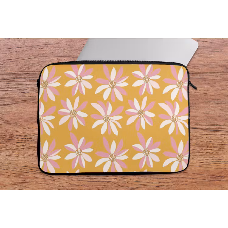 Bloemen - Modern - Geel laptophoes neopreen klein 279 -tafel