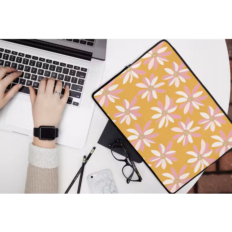 Bloemen - Modern - Geel laptophoes neopreen klein 279 -bureau