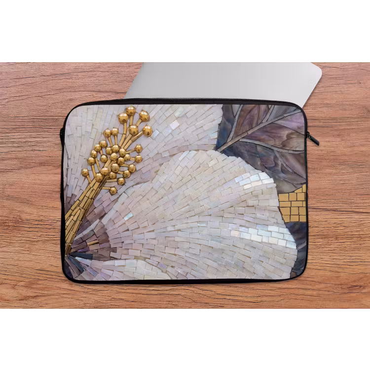 Bloemen - Mozaïek - Kunst - Modern - Goud laptophoes neopreen klein -tafel