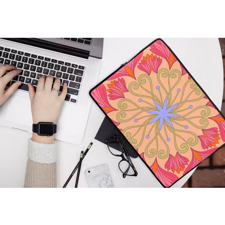 Bloemen - Patroon - Abstract - Roze - Decoratief laptophoes neopreen klein -bureau
