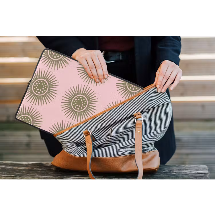 Bloemen - Patroon - Abstract - Roze - Groen laptophoes neopreen klein -tas