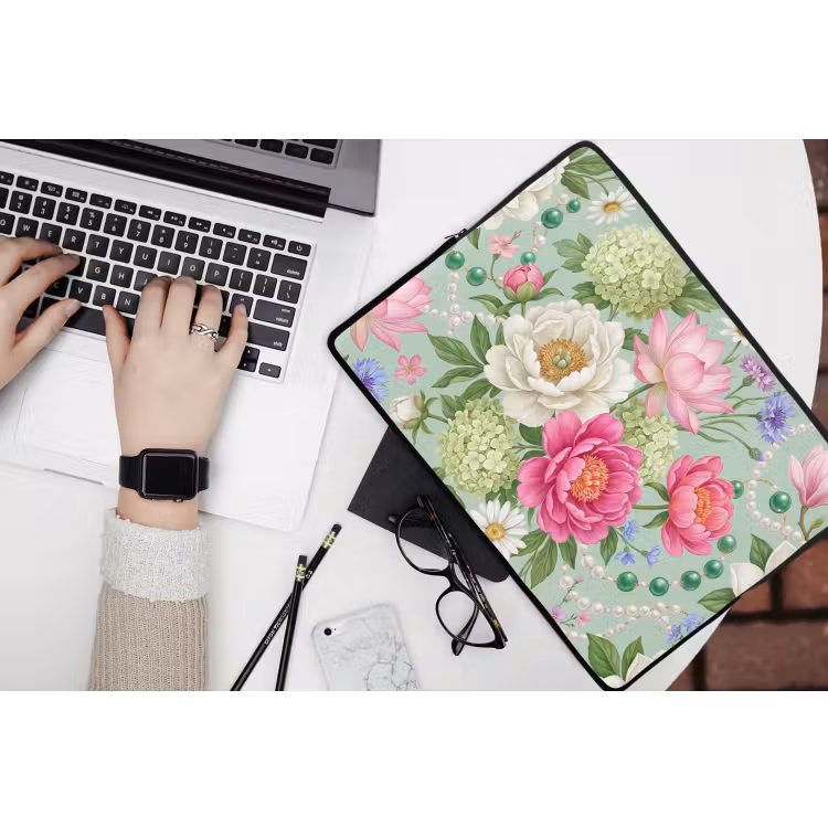 Bloemen - Patroon - Botanisch - Groen laptophoes neopreen klein -bureau