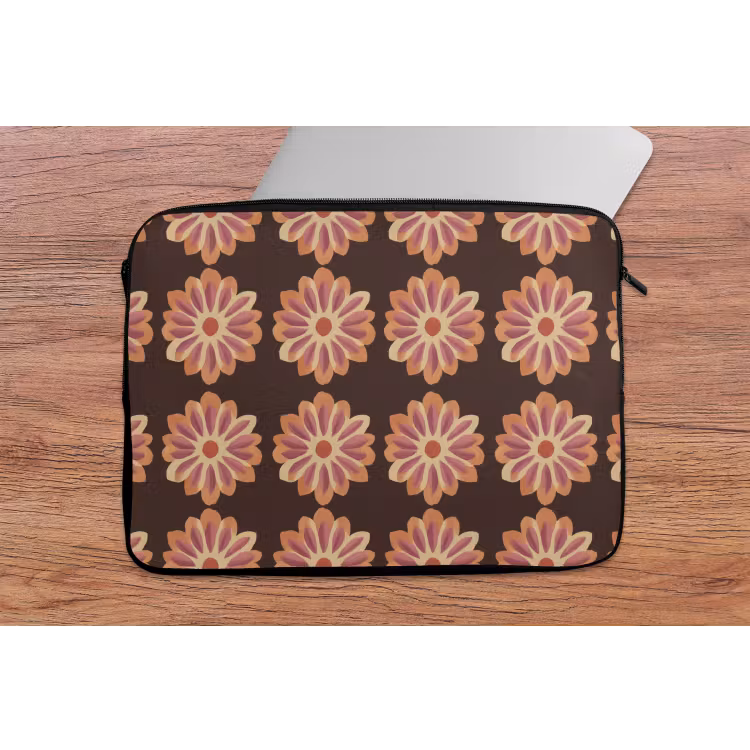 Bloemen - Patroon - Bruin laptophoes neopreen klein 279 -tafel