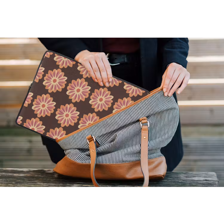 Bloemen - Patroon - Bruin laptophoes neopreen klein 279 -tas