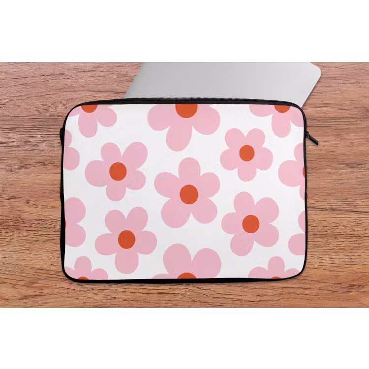 Bloemen - Patroon - Modern - Roze - Wit laptophoes neopreen klein -tafel