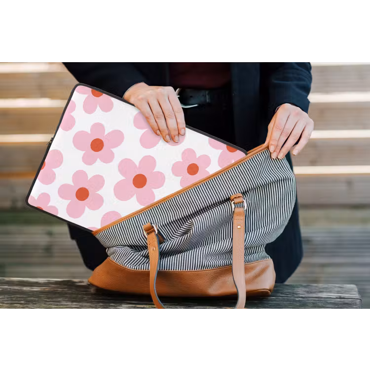 Bloemen - Patroon - Modern - Roze - Wit laptophoes neopreen klein -tas