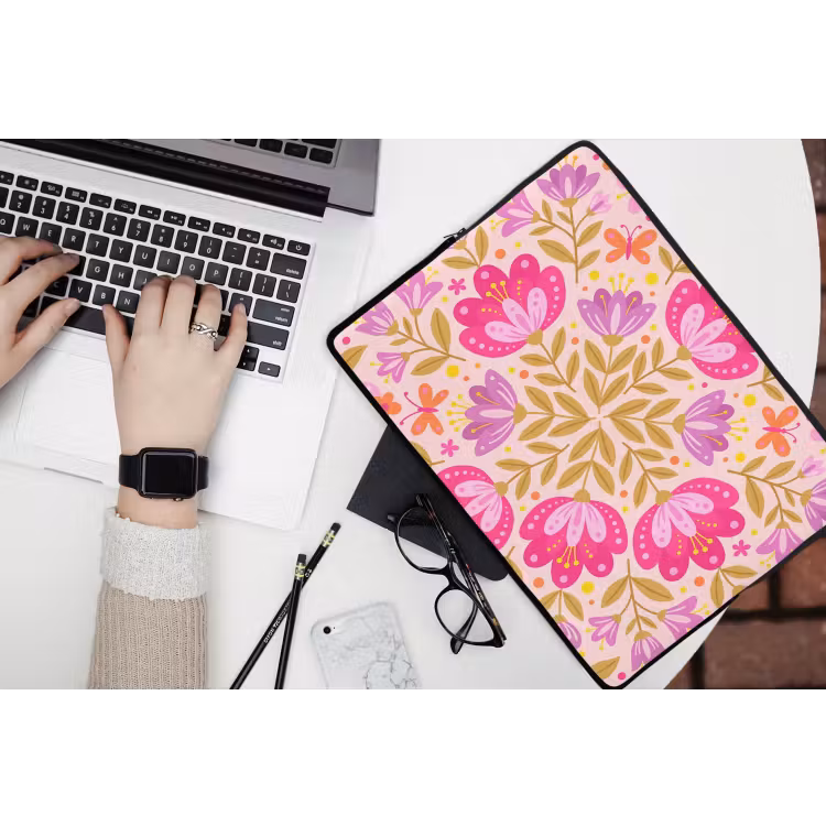 Bloemen - Patroon - Natuur - Abstract - Roze laptophoes neopreen klein -bureau