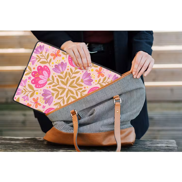 Bloemen - Patroon - Natuur - Abstract - Roze laptophoes neopreen klein -tas