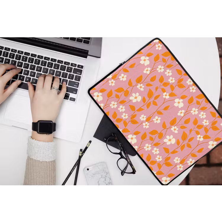 Bloemen - Patroon - Oranje laptophoes neopreen klein 279 -bureau