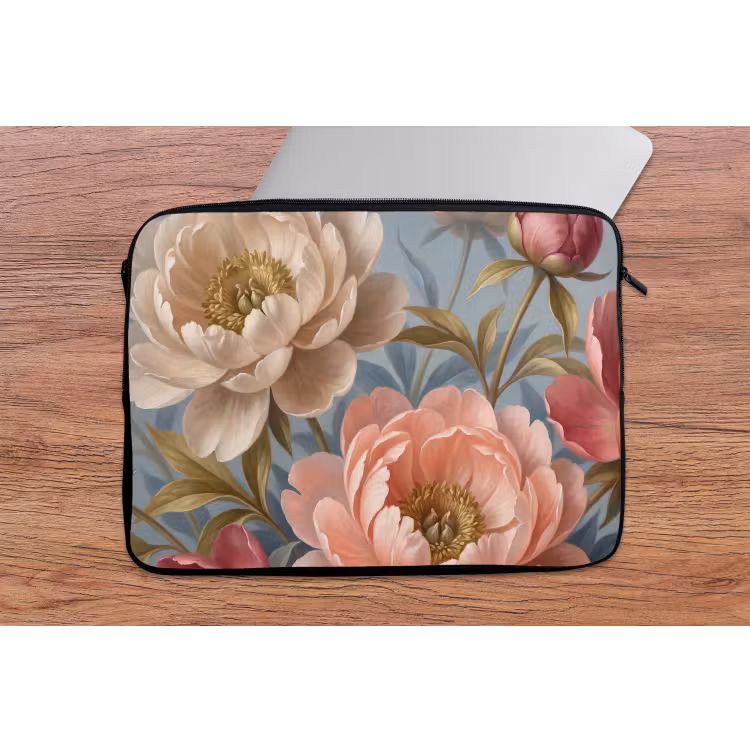 Bloemen - Roze - Beige - Modern - Natuur laptophoes neopreen klein -tafel