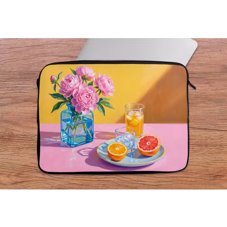 Laptop Sleeve - Flowers - Pink - Modern - Bloemen - Roze - Modern laptophoes neopreen klein