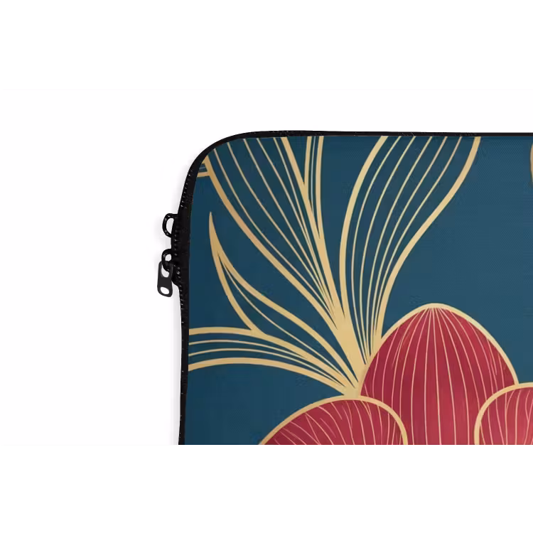 Laptop Sleeve - Flowers - Red - Gold - Bloemen - Rood - Goud laptophoes neopreen klein