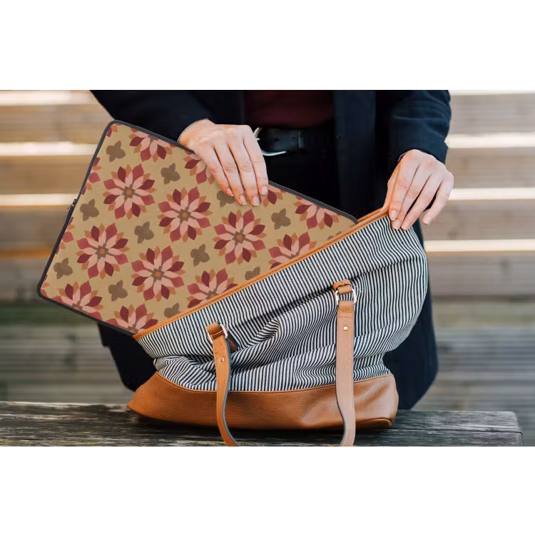 Bloemen - Retro - Groen laptophoes neopreen klein 279 -tas